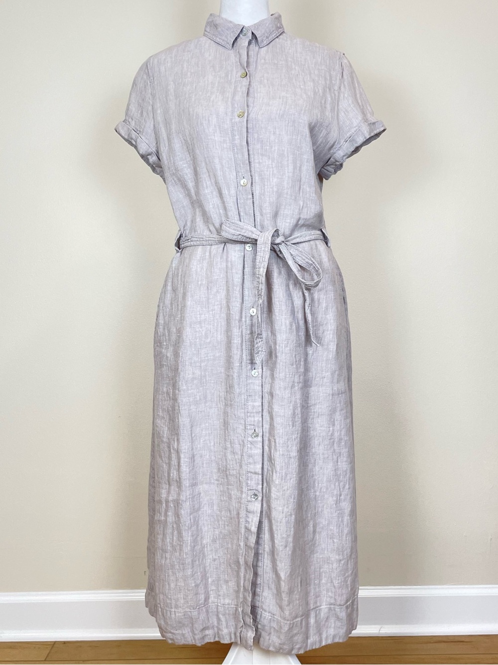 C&C California Light Gray Linen Button-Front Maxi Dress size 6
